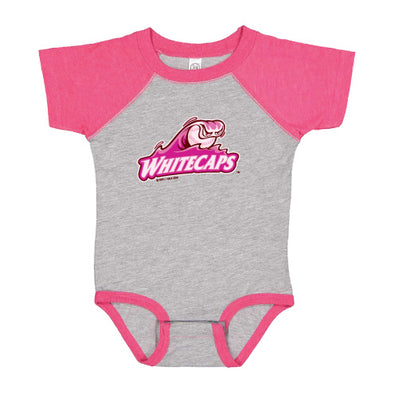 West Michigan Whitecaps Infant Pink/Grey Baseball Onesie