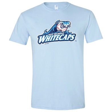 West Michigan Whitecaps Primary Distressed Logo Light Blue Softstyle Tee