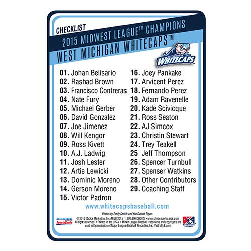 West Michigan Whitecaps 2015 MWL Champions Team Card Set